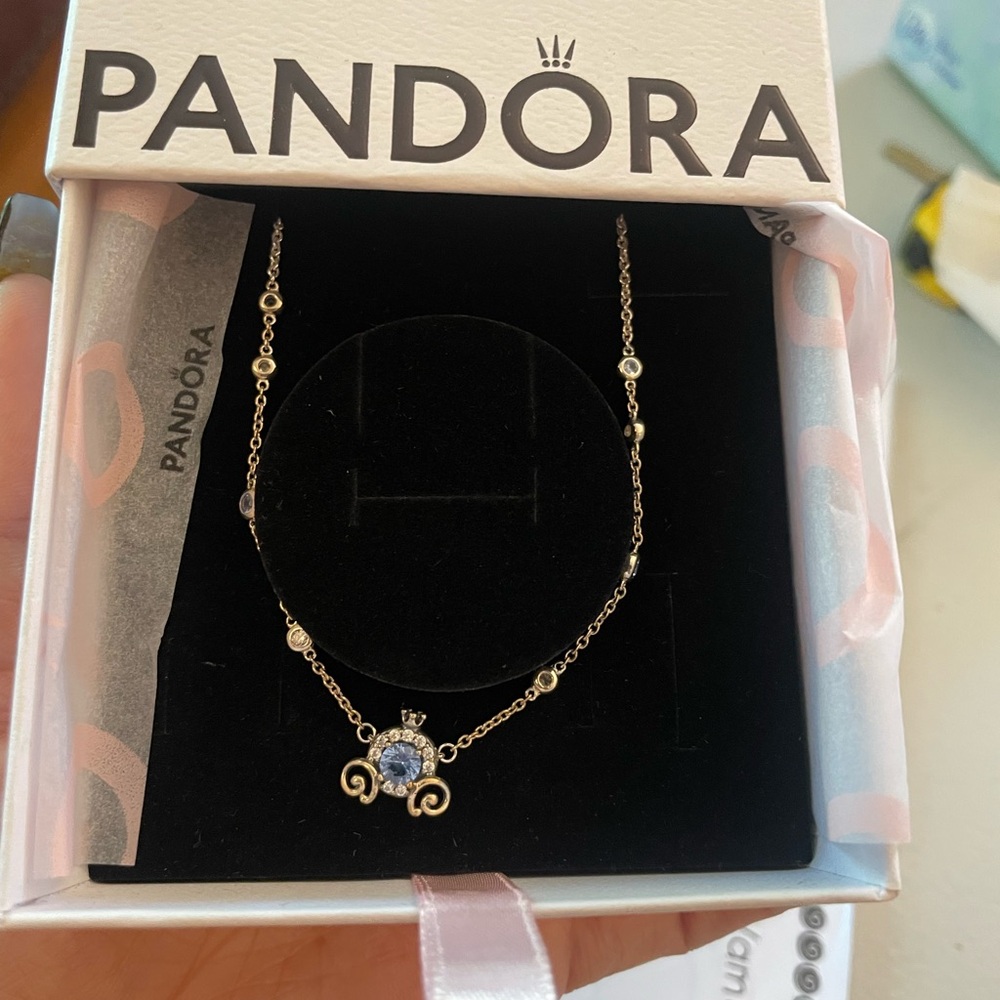 Pandora Gold Necklace with Sparkling Blue Accent